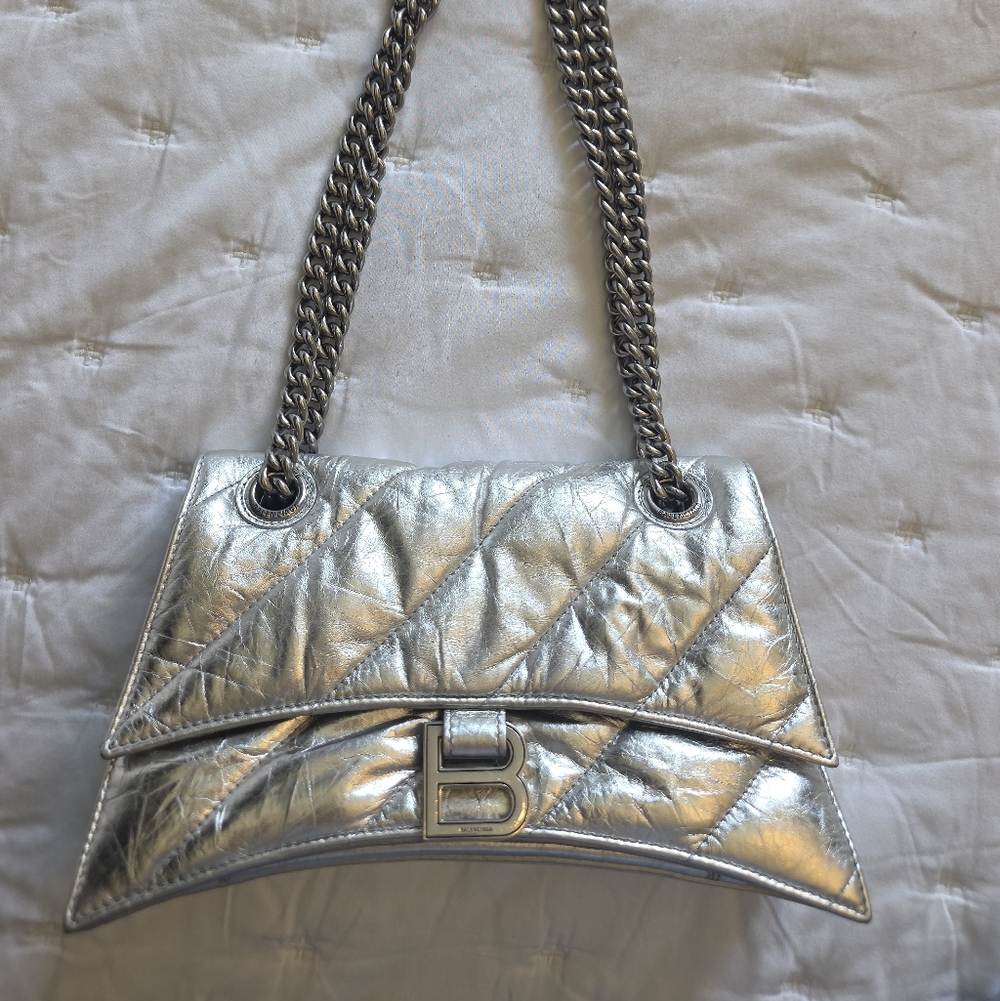 Balenciaga Silver Quilted Chain Shoulder Bag